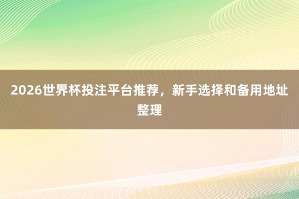 2026世界杯投注平台推荐，新手选择和备用地址整理