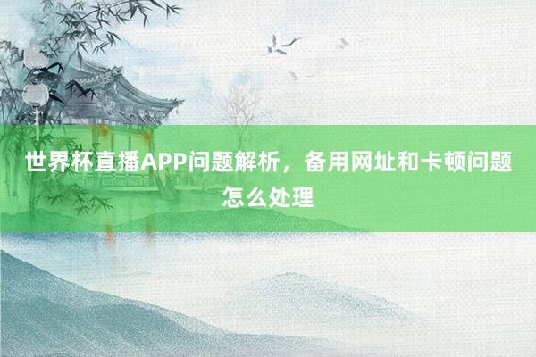 世界杯直播APP问题解析，备用网址和卡顿问题怎么处理